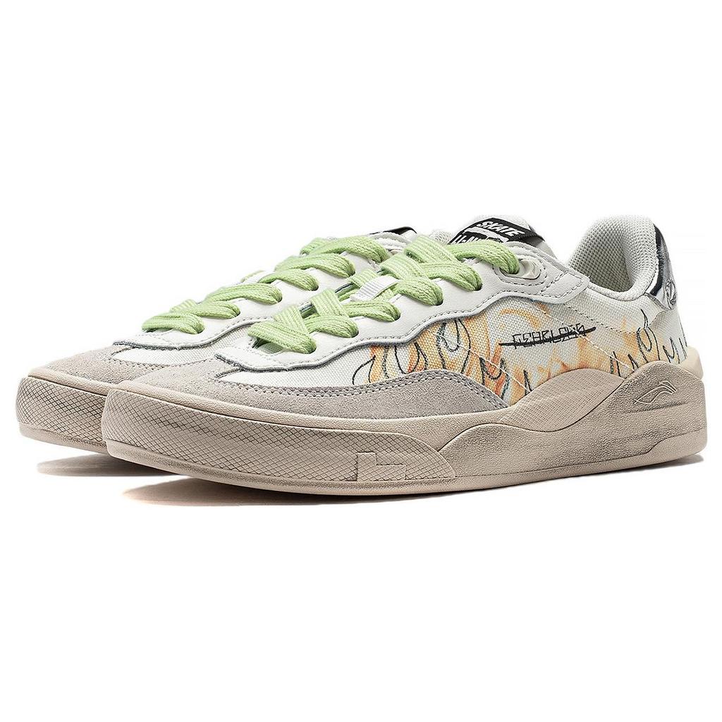 Li Ning Skategeneral Graffiti Flame Non-Slip Wear-Resistant Low-Top Skate Shoes Women Skate Shoes Champagne-White AEPSA50-7