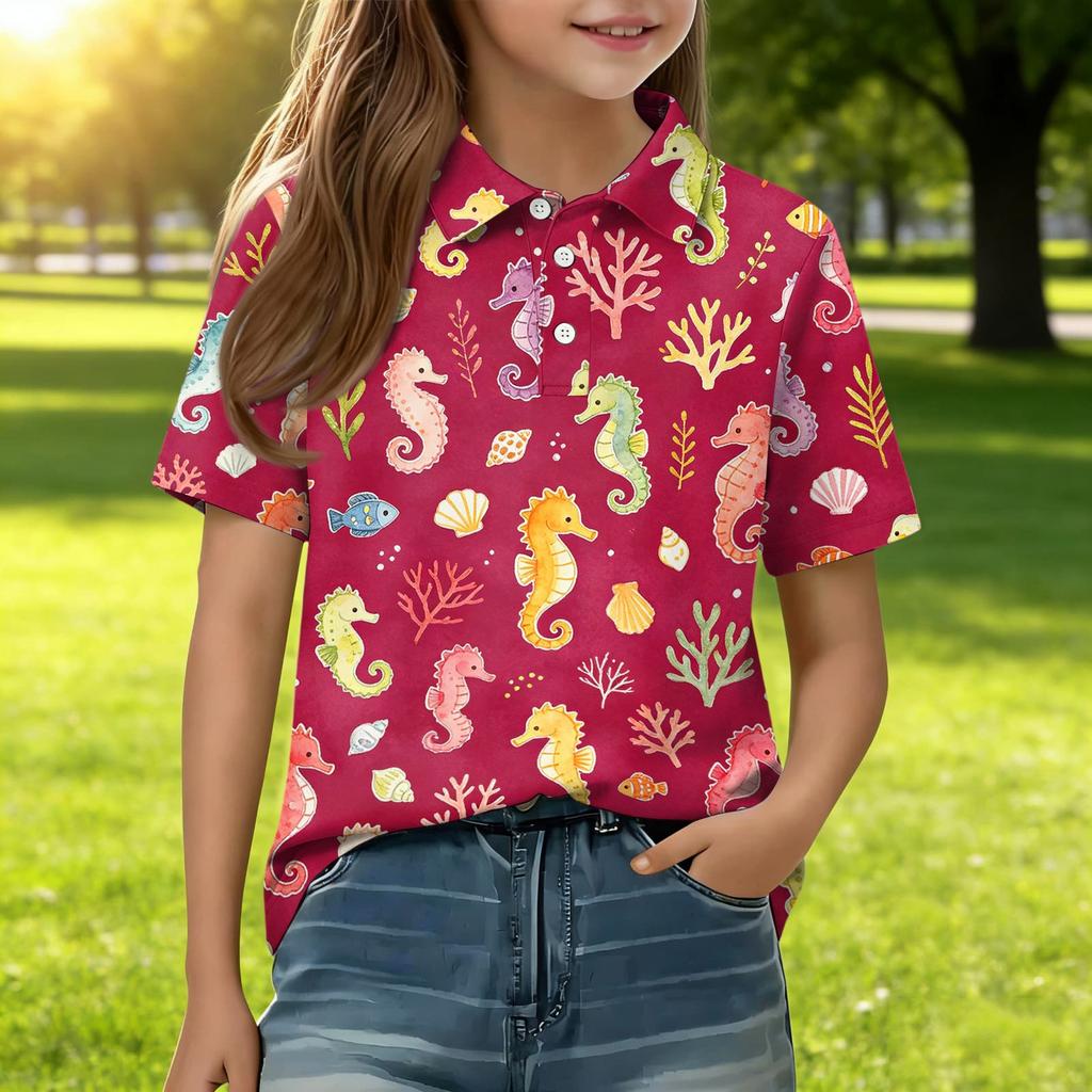Kids Casual Short Sleeve Polo Shirt Animal Print T Shirt Lightweight Breathable Comfortable Fit for Everyday Wear