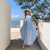 Photo Fairy Light Yellow Plaid Vacation Halter Dress Dopamine Island Vacation Beach Neck Dress