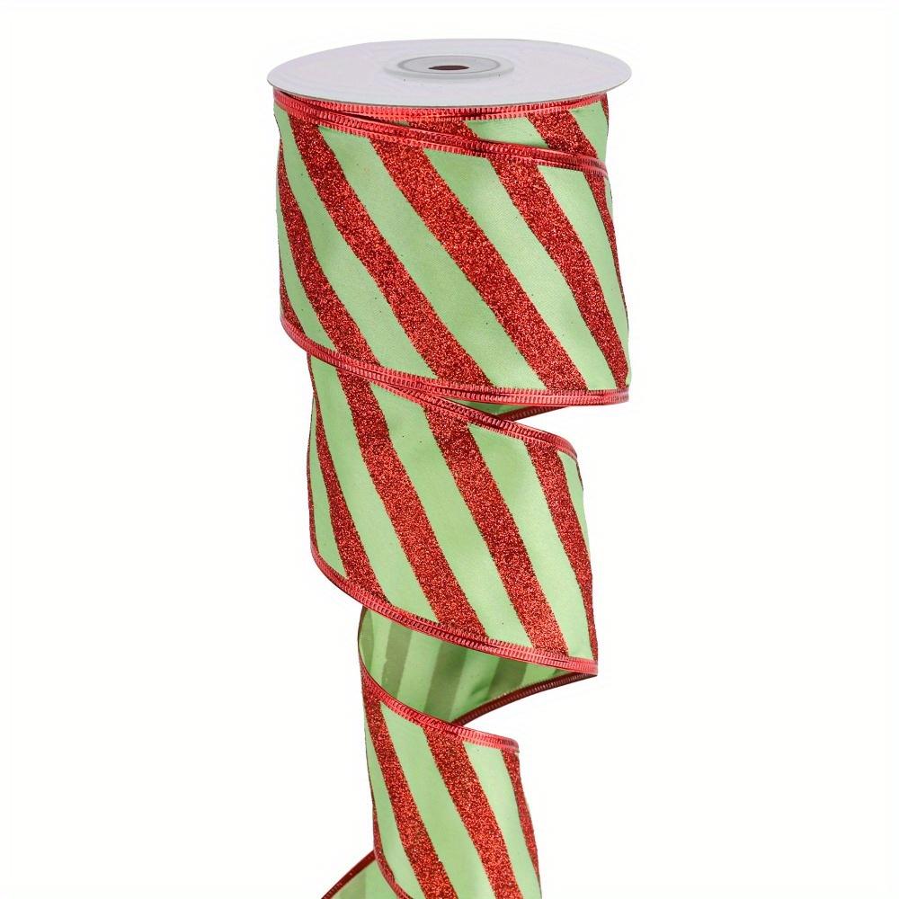 

1 шт. Рождественская лента с проволочным краем зеленого цвета с красными блестящими полосками, классическая лента для рукоделия, для праздничного декора, бантов для рождественской елки, венков, подарочной упаковки 1roll 10yards