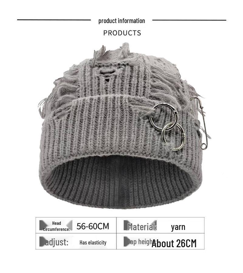 Unisex Distressed Knit Beanie - Trendy Autumn/Winter Fashion Hat