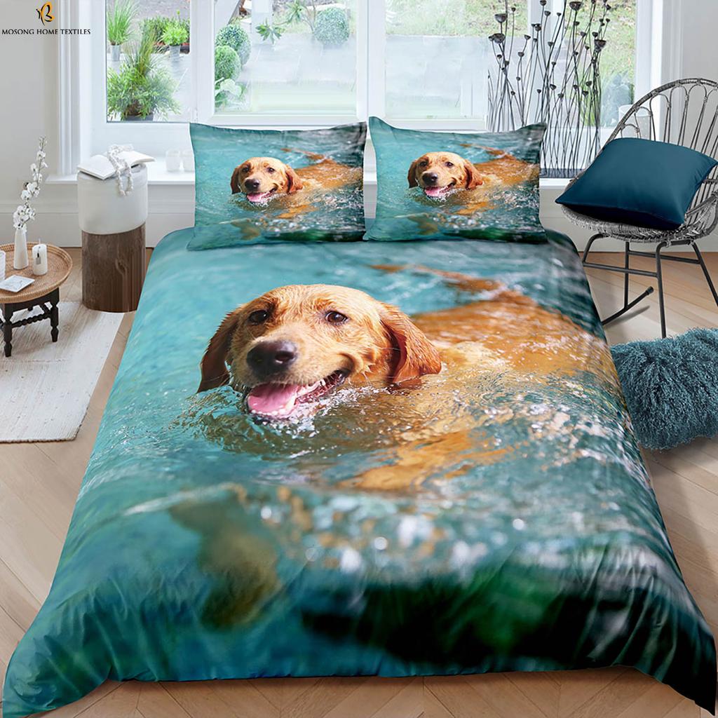 Cute Dog Husky Animal Stereo Printing Quilt Cover Polyester Bedding Set Pillowcase Pieces Curtain