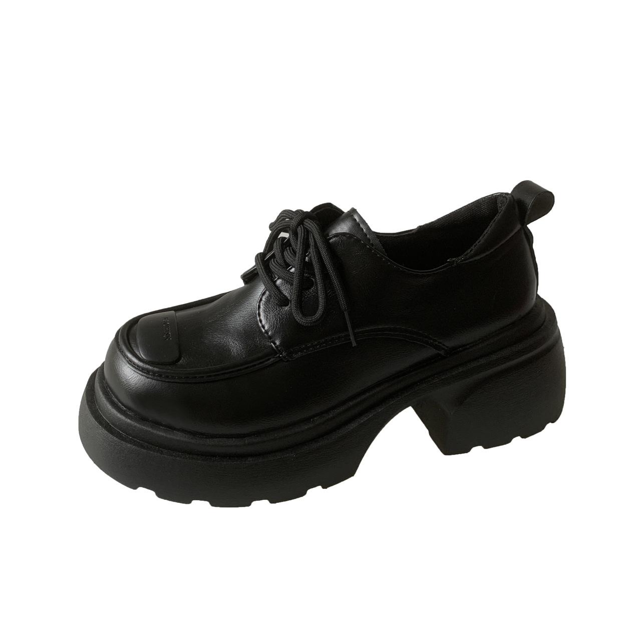 

Толстая подошва, увеличивающая рост, маленькие кожаные туфли, весенние туфли Le Fu, женские туфли с неглубоким воротом, на шнуровке, с одинарными туфлями в колледже, модная женская обувь 39