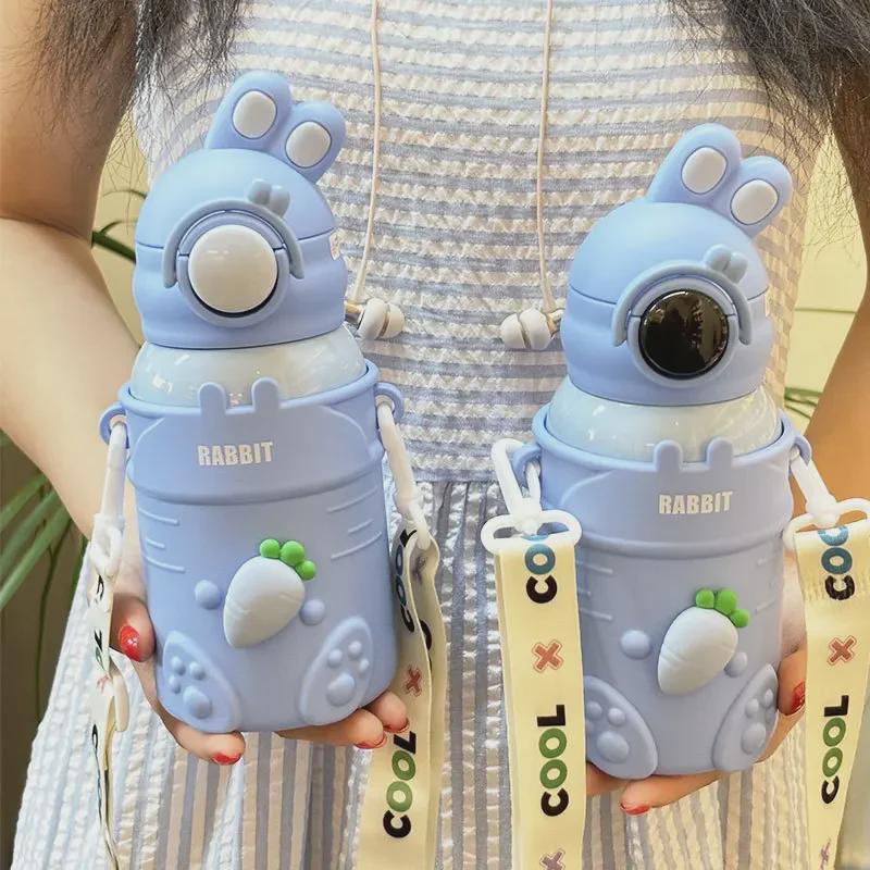 316 Stainless Steel Cartoon Thermos Cup with Straw & Temperature Display for Kids