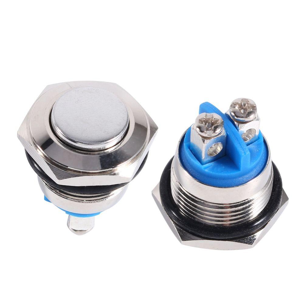 Stainless Steel Push Button Switch 16MM Reset High Round Head Metal Switch Flat Top Self-Resetting Switch DIY Control Panel