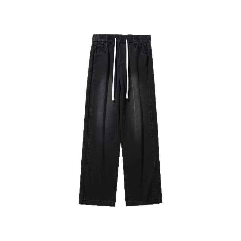American Micro-washed Old Jeans Men's Loose Straight Spring and Autumn Trend Black Casual Wide-leg Pants