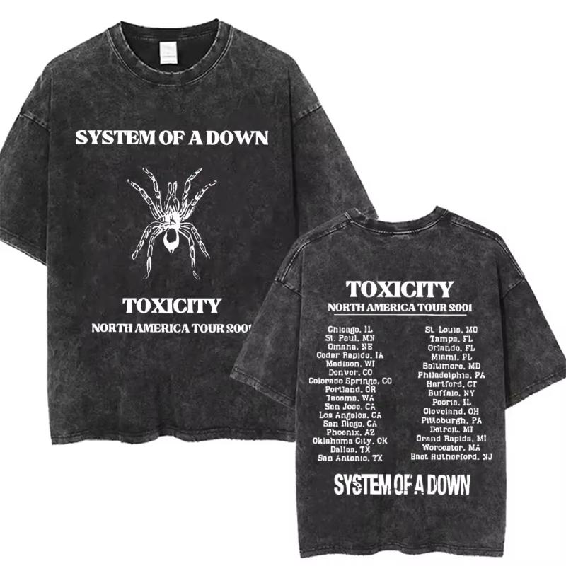 System of A Down Toxicity Album Graphic Washed Tshirt Unisex Women Rock Oversized T Shirts Unisex Vintage Alternative Metal Tshirts