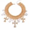 Pearl Cross Necklace Light Luxury Niche Jewelry Metal Collar Exaggerated Collarbone Chain Women