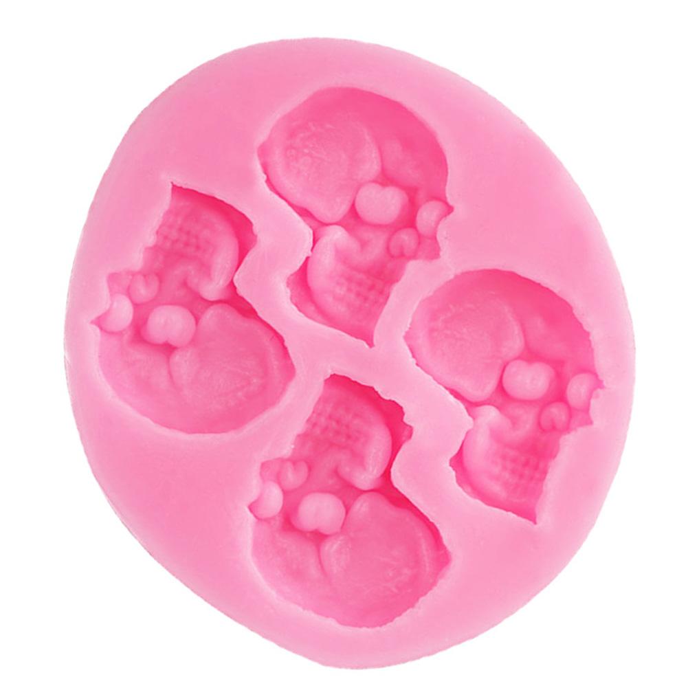 4Holes Skeleton Head Silicone Mold Styling Candy Jelly Mould Fondant Cake Decorating Pastry Bake Tools
