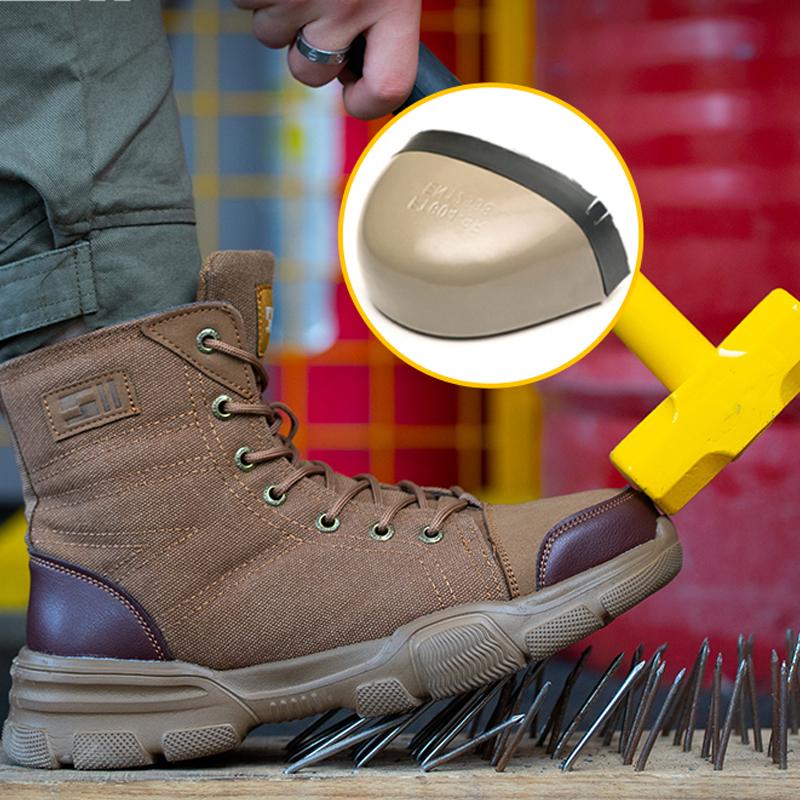 Non Slip Work Boots Mens Indestructible Boots Steel Toe Shoes Anti-smash Anti-piercing Safety Shoes for Construction Site