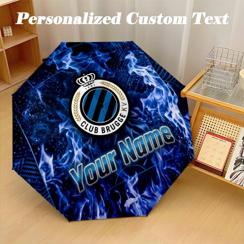 8 Rib Auto Folding Umbrella Club Brugge FC Print Custom Name Text Portable Rain Gear