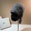 Rabbit Velvet Warm Knitted Hat Winter Sweet Small Fragrant Wind Rhombus Wool Hat Soft Rabbit Fur Ear Protector Lei Feng Hat