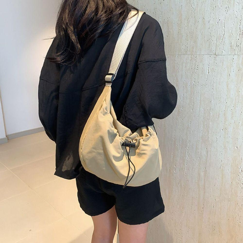 Adjustable Shoulder Straps Nylon Shoulder Bag Solid Color Canvas Crossbody Bag  Women