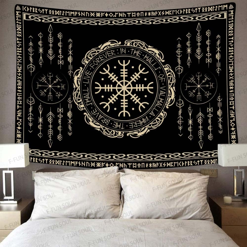 Vegvsir Symbol Amulet Celtic Rune Scandinavian Aesthetic Mythology Tapestry Wall Hanging for Bedroom Living Room Decor