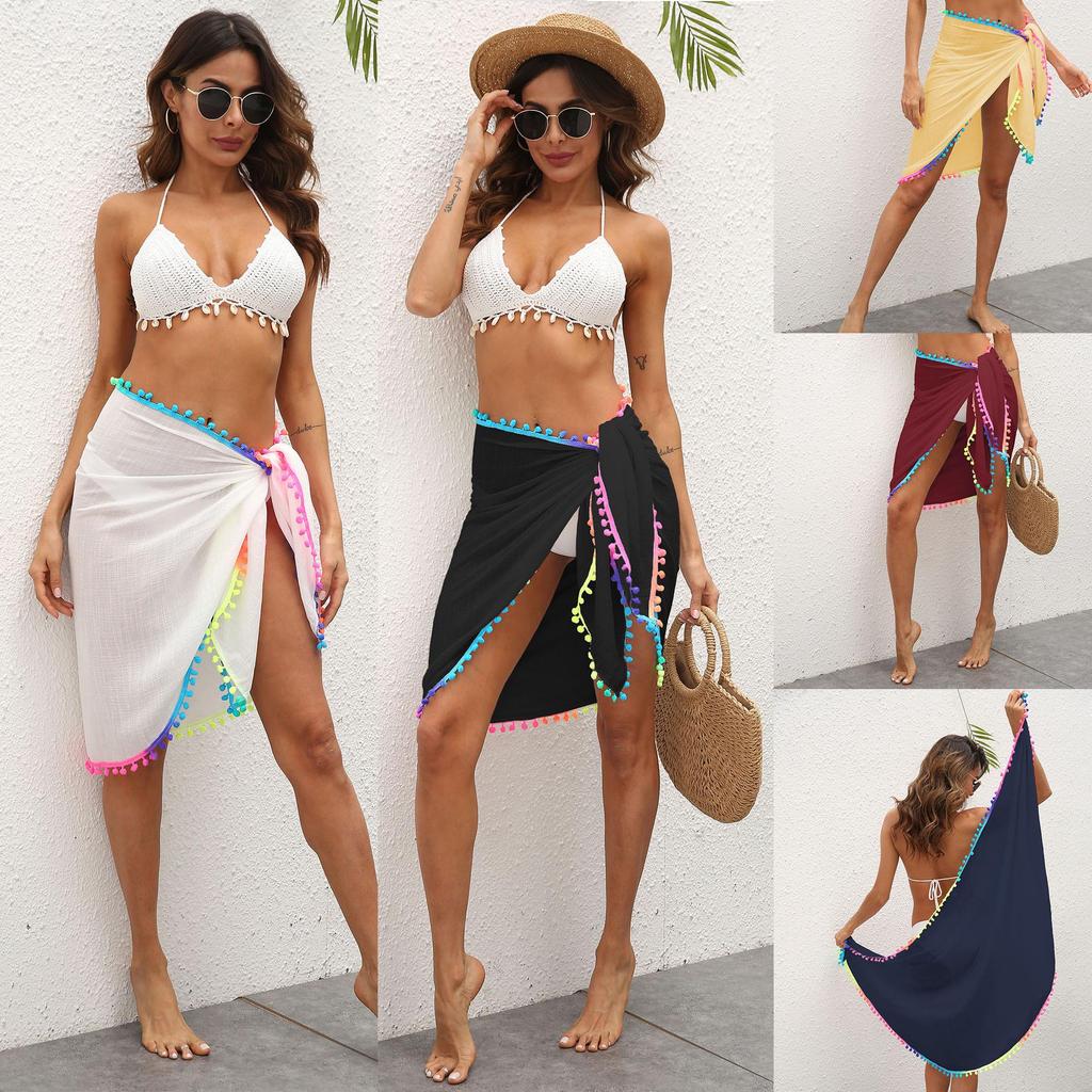 Women's Irregular Stitching Colorful Tassel Beach Dress with Sun Protection