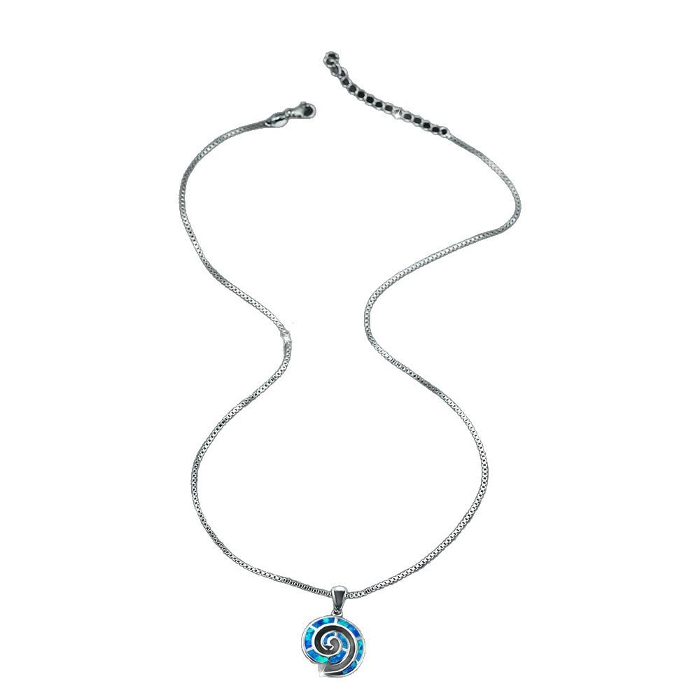 S Silver Necklace Natural Sterling Silver Blue Opal Necklace Women's Men's Conch Necklace Pendant Jewelry