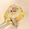 Princess Ring Three-piece Set, Pink Zircon Sweet Ring Girl, Niche Daily Model.