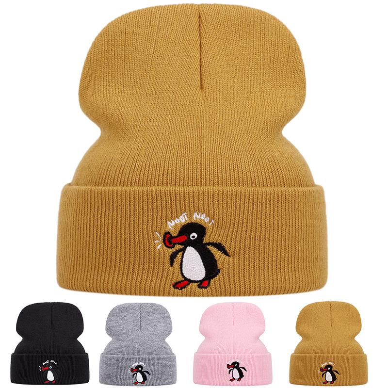 Cute Penguin Embroidered Knitted Hat Autumn And Winter Warm Men'S And Women'S Outdoor Adult Noot Wool Hat