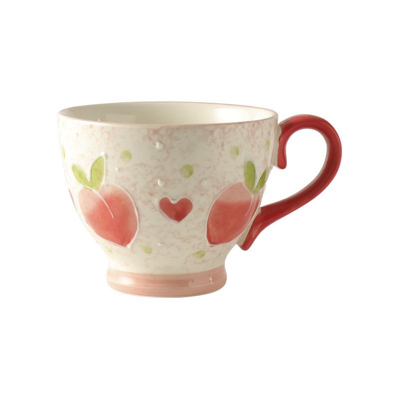 Ceramic Strawberry Cup Large Capacity Breakfast Milk Mug Creative Fruit Pattern Dessert Cup Afternoon Tea Flower Tea Coffee Mug