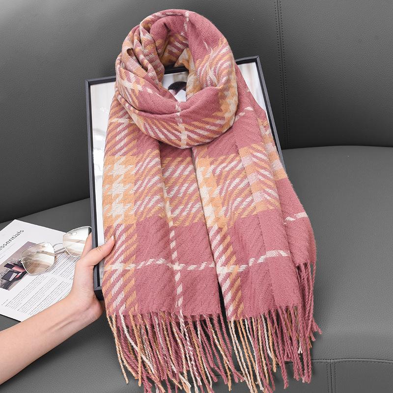 Korean Version of The New High end Houndstooth Imitation Cashmere Tassel Scarf for Women in Autumn and Winter Warm Shawl and Scarf for Couples