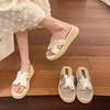 Straw Thick-soled Cool Slippers for Women's Summer Wear 2025 New Small Muffin Wedge Sandals with Skirts