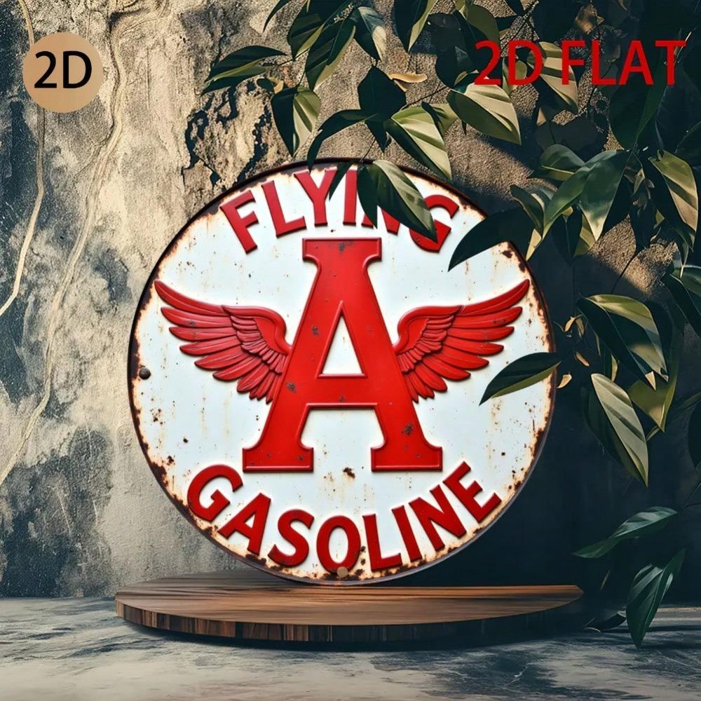 Aviation Gasoline Winged Tin Sign Vintage Metal Wall Art for Home Cafe Garage Decor