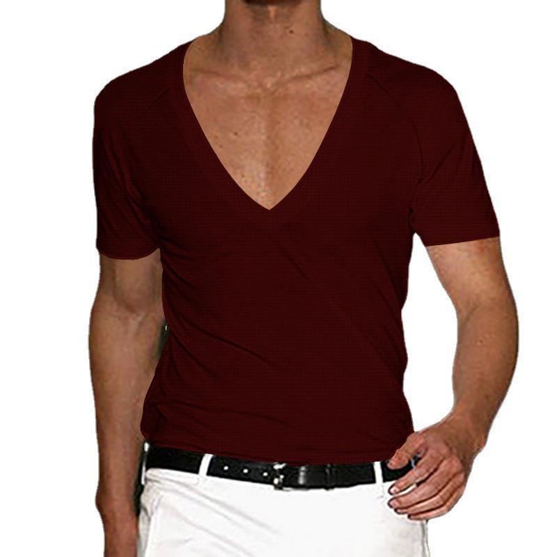 2023 Men's Deep V-Neck Waffle Knit Casual Fitness T-Shirt - Summer Style