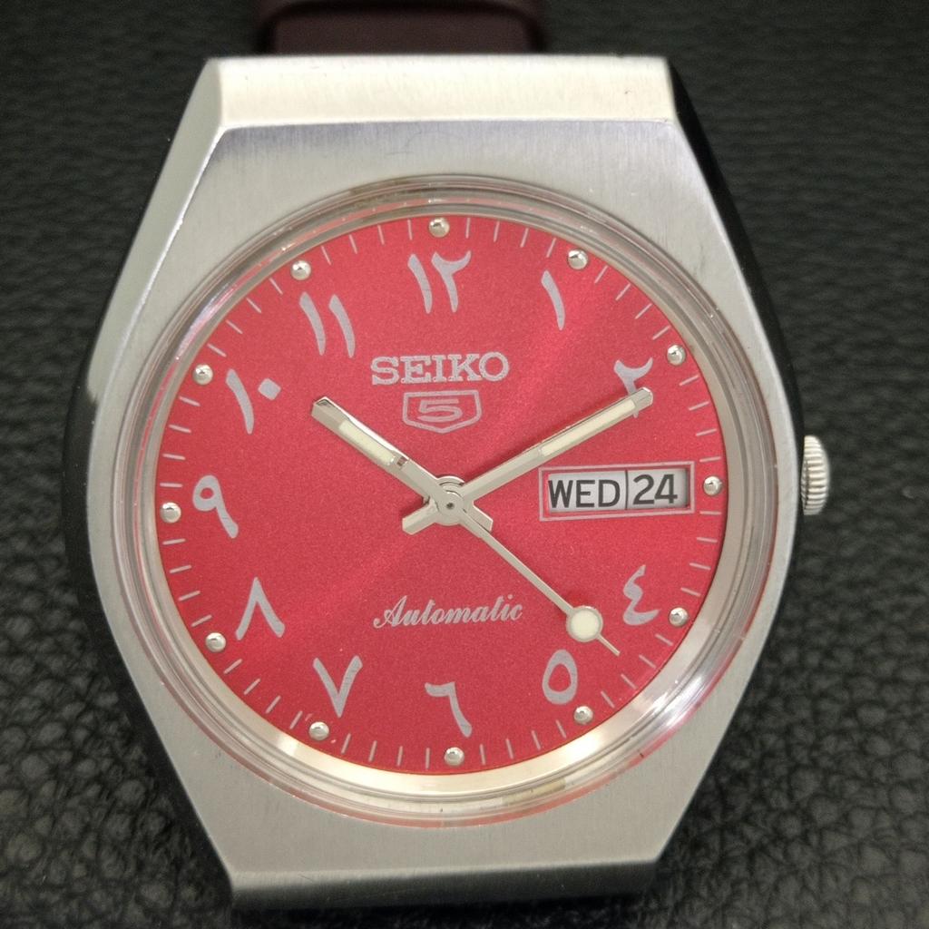 AUTOMATIC 6309A VINTAGE SEIKO 5 JAPAN MENS ARABIC RED COLOR DIAL WATCH A701589-5 R206b-a701589