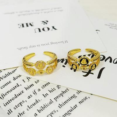 Anello Aperto Moneta Antica Athena a Doppio Strato Smaltato Anello Femminile Retrò Nicchia High-End Lusso Leggero Femminile