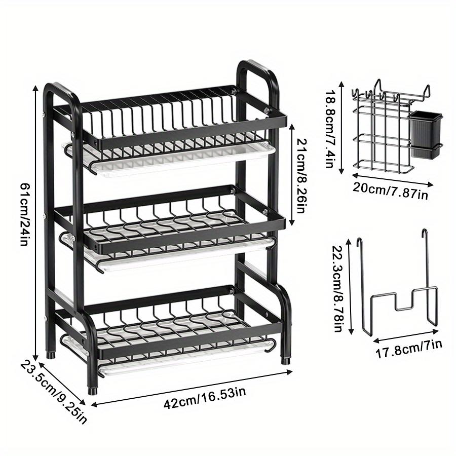 1pc 2/3-Tier Dish Rack for Kitchen Counter,Dish Racks with Drainboard for Kitchen Countertop,Metal Dish Drainer with Utensil Holders