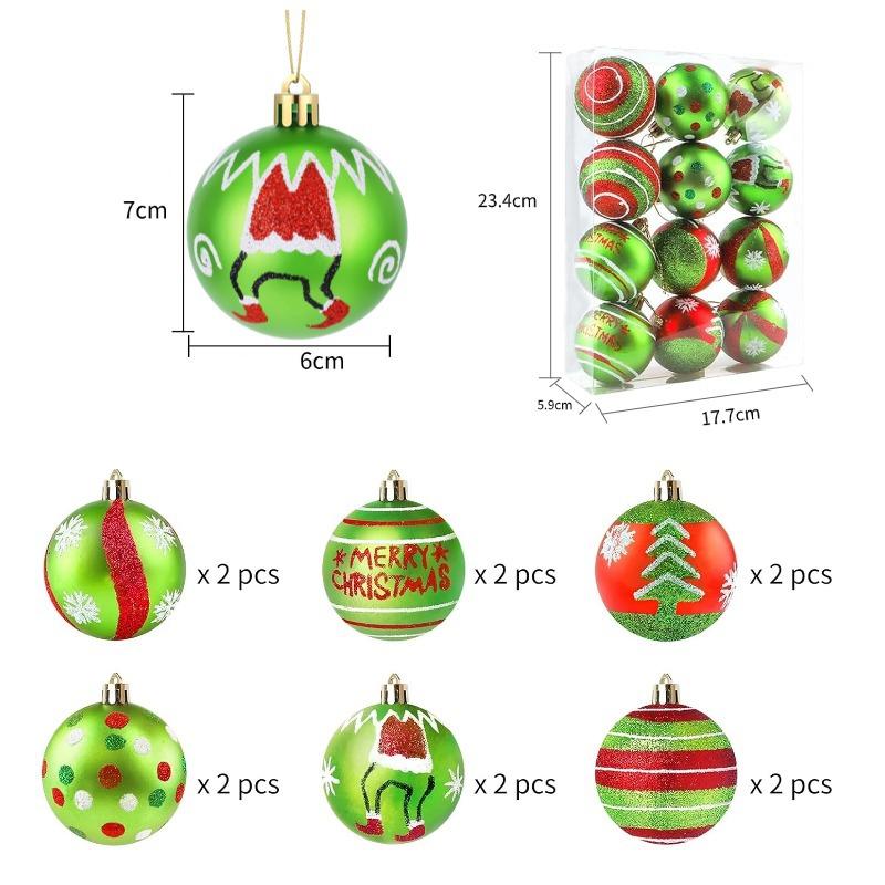 Christmas Tree Ornaments 12 pcs, 6 cm Santa Claus Baubles, Plastic Christmas Hanging Decorations, Festive Holiday Ball Set