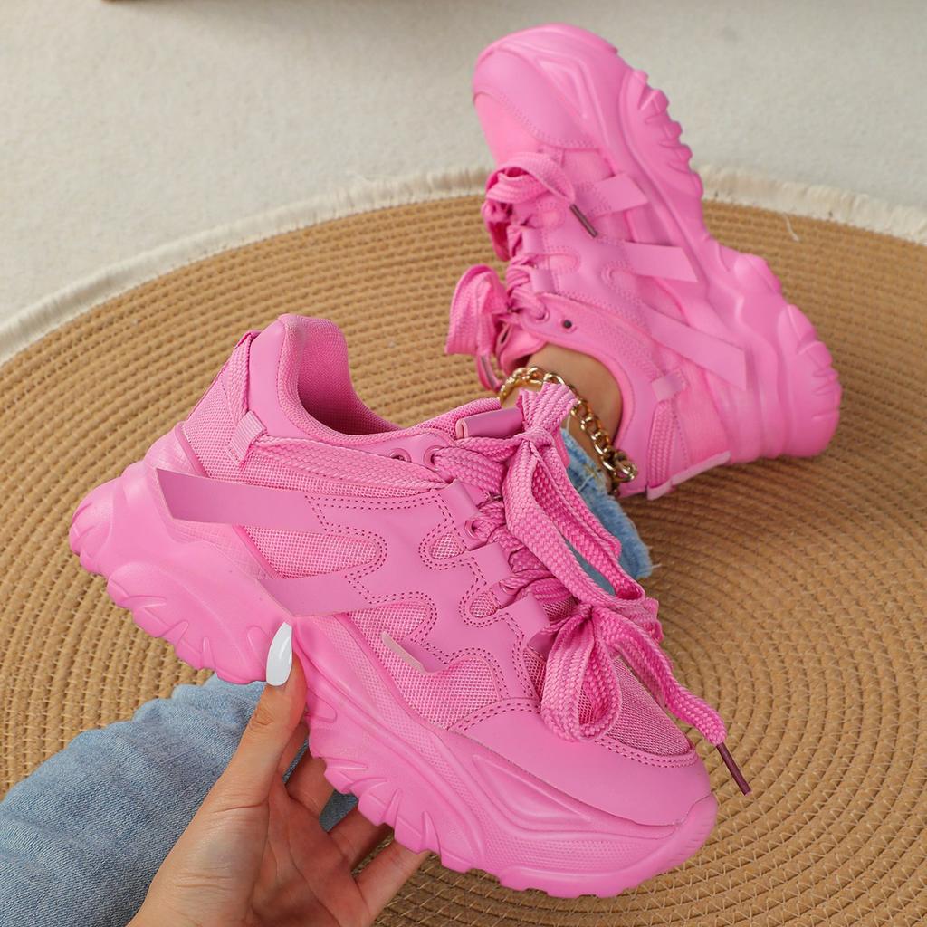 Fashion Autumn Mesh Pink Platform Sneakers Chunky Breathable Casual Shoes Woman Shoes Slip On Thick Sole Ladies Shoes Height Increase