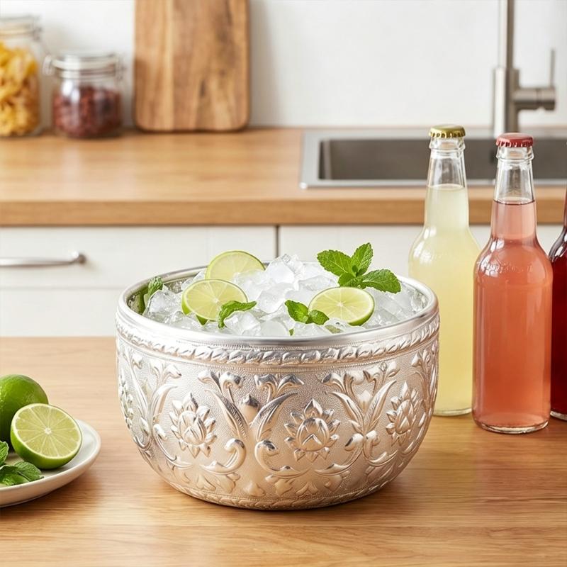 Artisanal Crafted Silver Aluminum Thai Styles Bowl Suitable For Shaved Ice Dessert Soups And Noodles Rustics Tableware