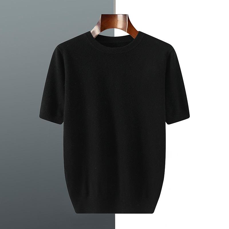 Men's Short-sleeved Fall/winter Casual Lightweight T-shirt with Simple Texture for Casual Office Wear, Round-neck Base Layer Sweater, Knitted Garment