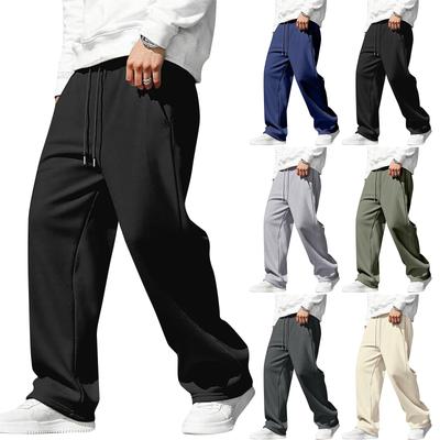 Men's Drawstring Pocket Trousers  Casual Sports Straight Leg Trousers