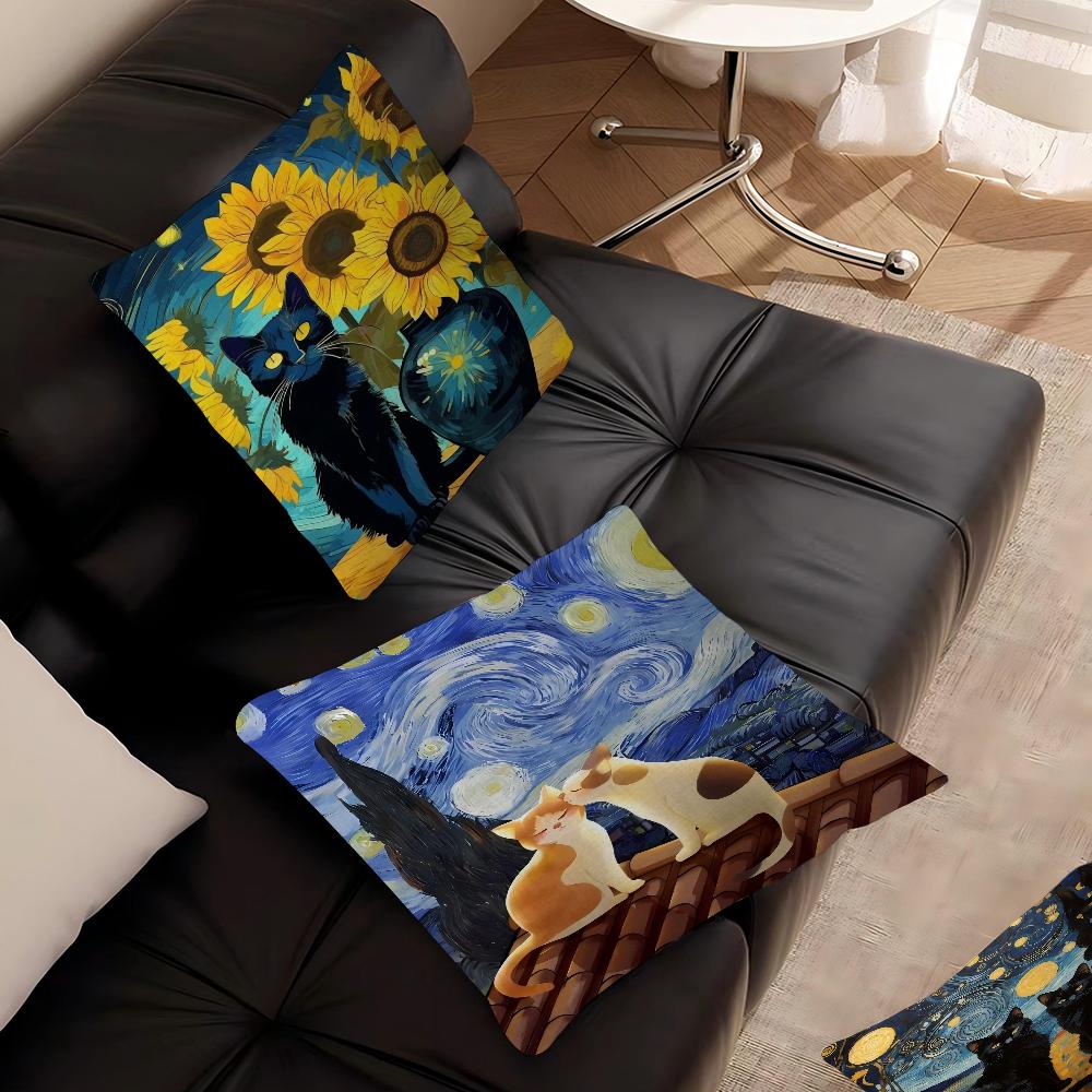 Monet Black Cat Van Gogh Sunflowers Pillowcases Home Bedding Decorative Pillow Cover Wedding Super Soft Pillow Case