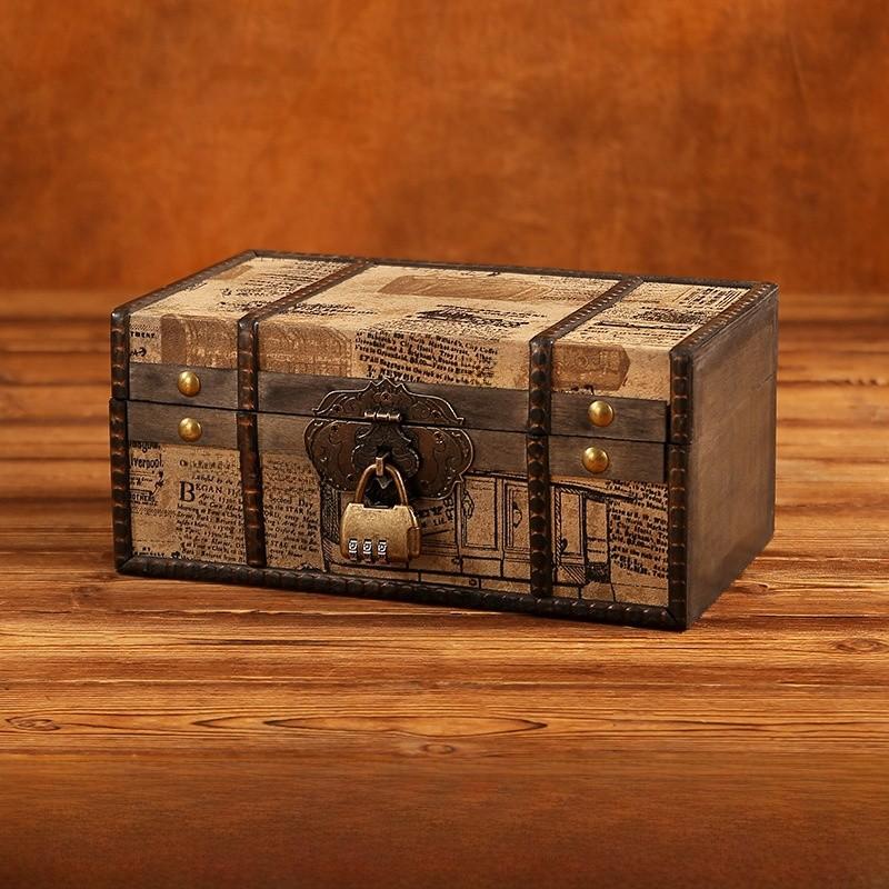 Wooden Retro Jewelry Storage Box With Lid For Cosmetics Accessories Organization