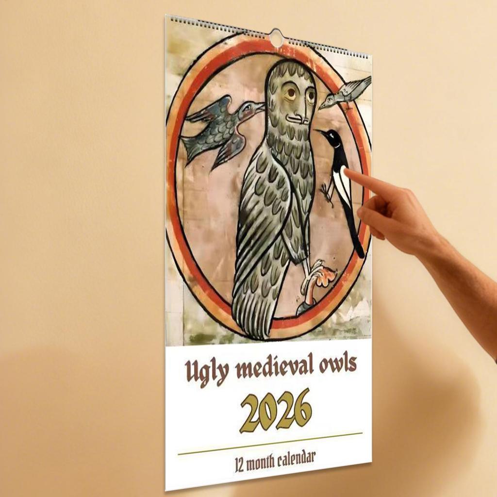 2026 Kalender Mittelalterliche Eulen Terminplaner Monatliche Wandkalender für Freunde Familie Wohnzimmer Arbeitszimmer Wohnung