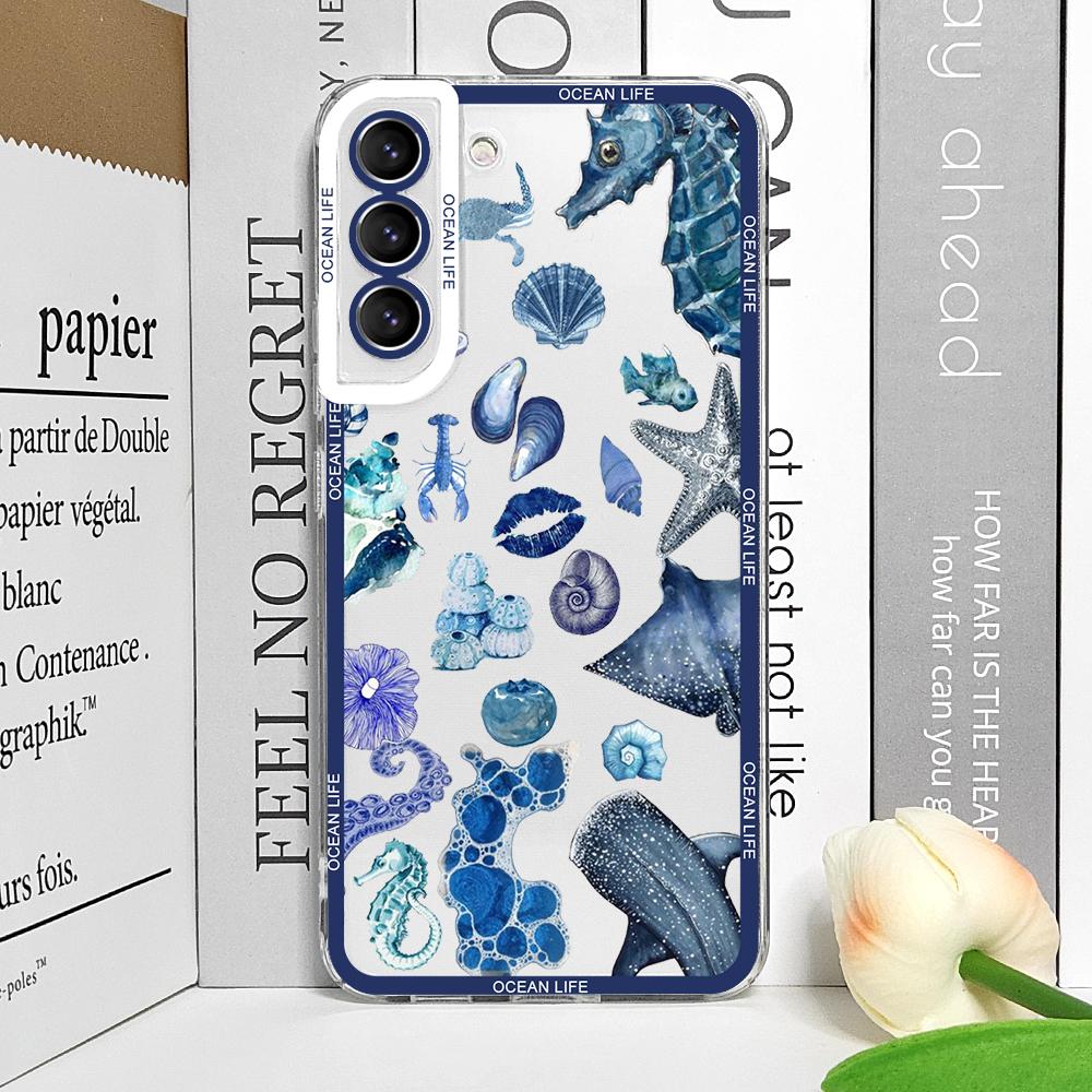 

Pink Summer Ocean Turtle Dolphin Print Clear Phone Case for Samsung Galaxy S22 S23 S24 S25 Ultra S21 Plus S20 FE 5G Soft Covers Samsung S21