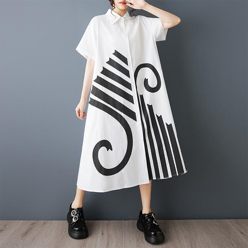Short Sleeve Plus Size Cotton Vintage New In Dresses for Women Casual Loose Long Summer Shirt Dress