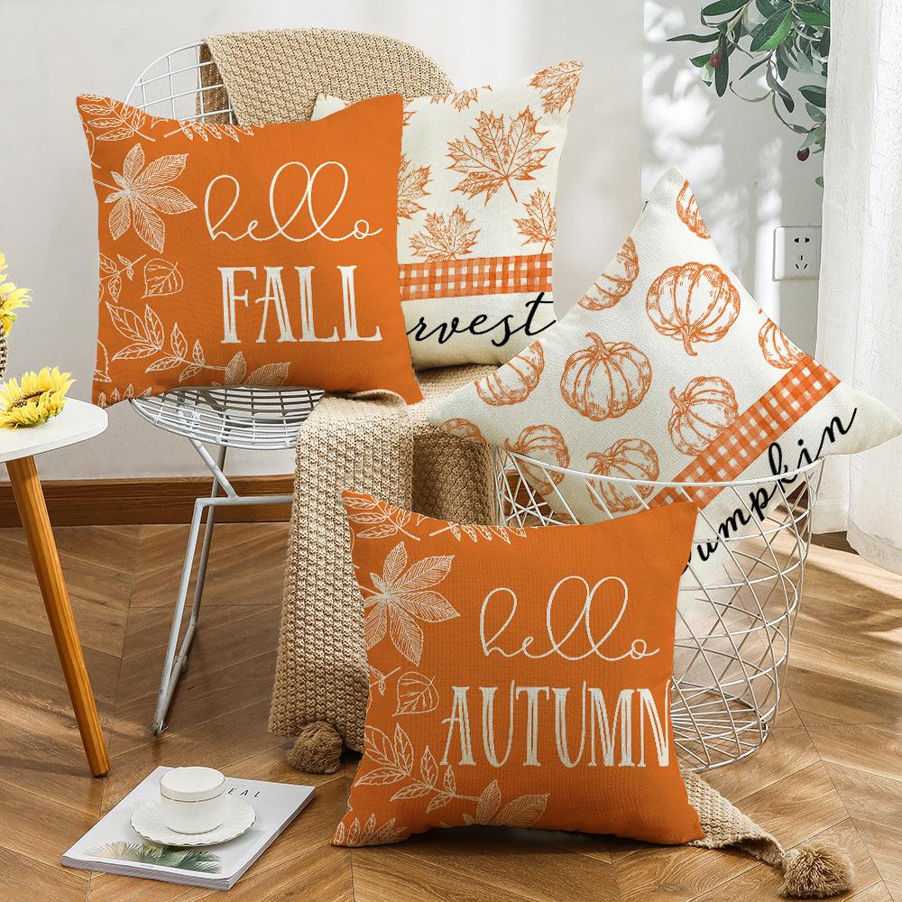 New Autumn Pumpkin Maple Leaf Fall Home Decoration Linen Printed Sofa Pillow Cover