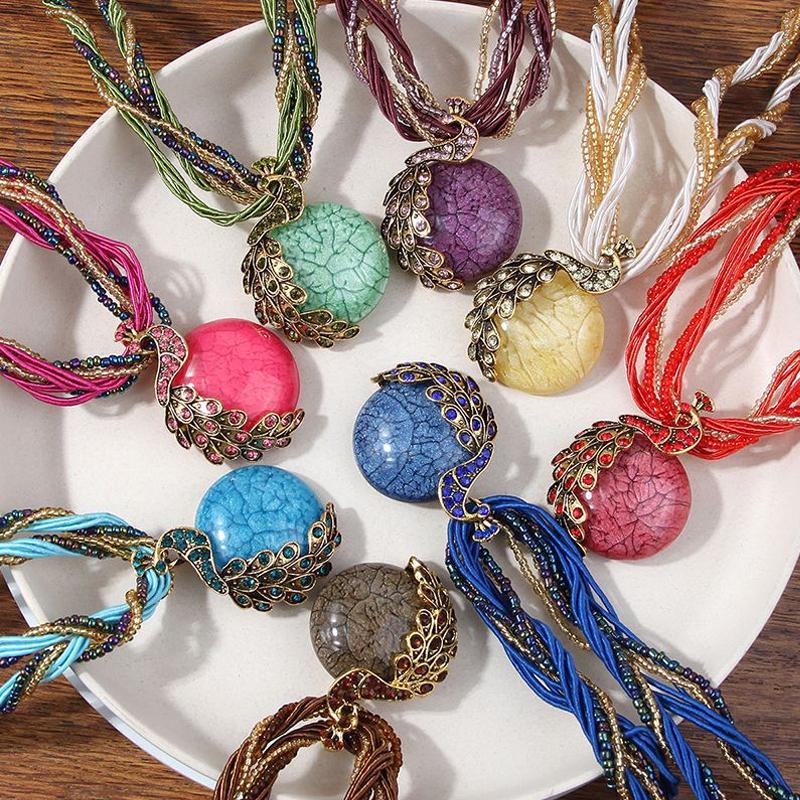 Elegante Vintage Fransen Quaste Anhänger Halskette Pfau Design für Damenpullover