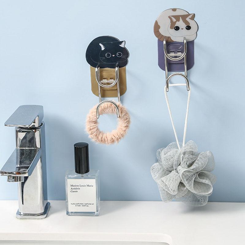 Cute Animals Washbasin Hanger Rack Bathroom Basin Stainless Steel Holders Kitchen Sponge Dishcloth Seamless Self-Adhesive Hooks