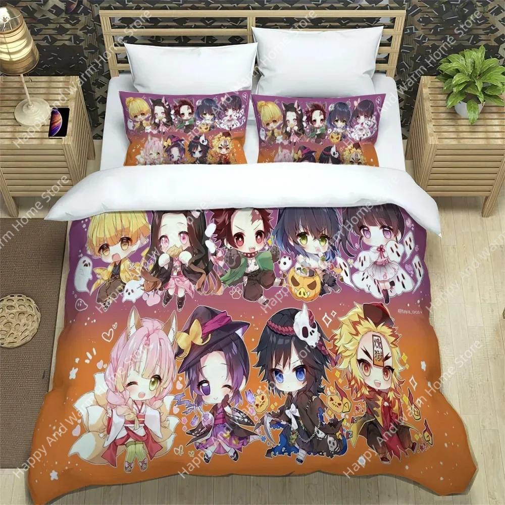 Comforter Demon Slayer Bedding Set Soft Bed Single/Double Japanese Manga Boys And Adolescents