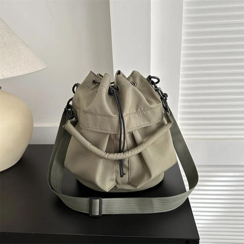 Minimalist Oxford Large Capacity Bucket Bag with Drawstring Closure ,Adjustable Strap Lightweight Crossbody Purse Casual Handbag