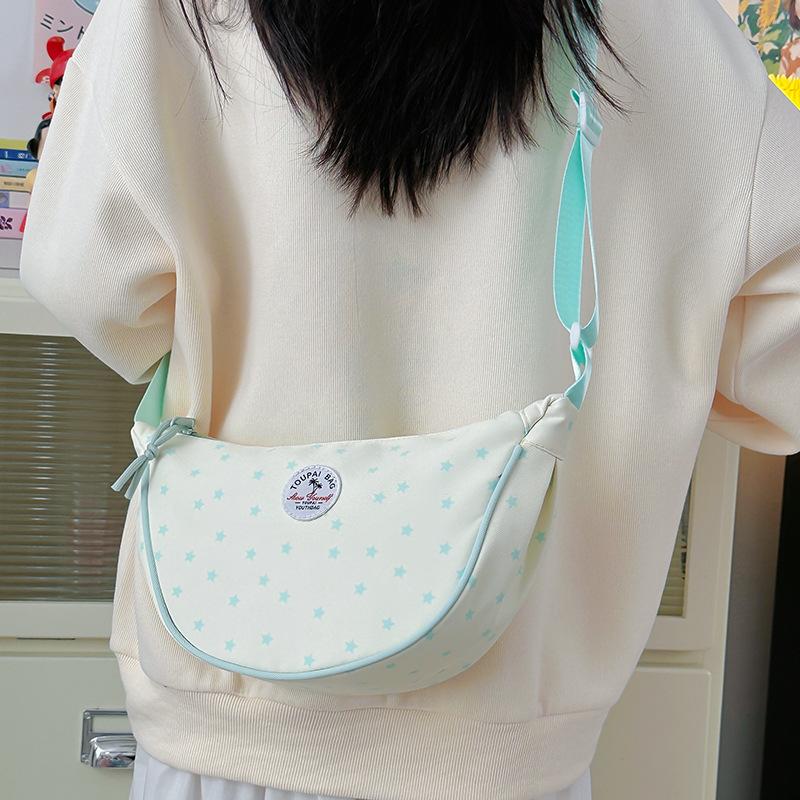 Sweet Girl's Crescent Armpit Bag Women's 2025 Autumn New Fashion Simple Star Polka Dot Shoulder Crossbody Bag