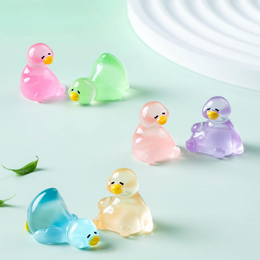 10Pcs Cartoon Mini Luminous Duck Animal Miniatures Resin Ornaments Micro Landscape Diy Fairy Garden Decoration