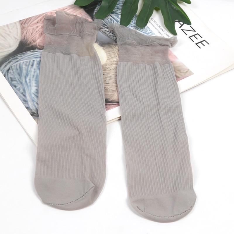 1 Pair Women'S Summer Ruffled Nylon Socks Transparent Stripes Lace Short - Breathable Ultra-Thin Elastic Non-Slip Sexy Stockings