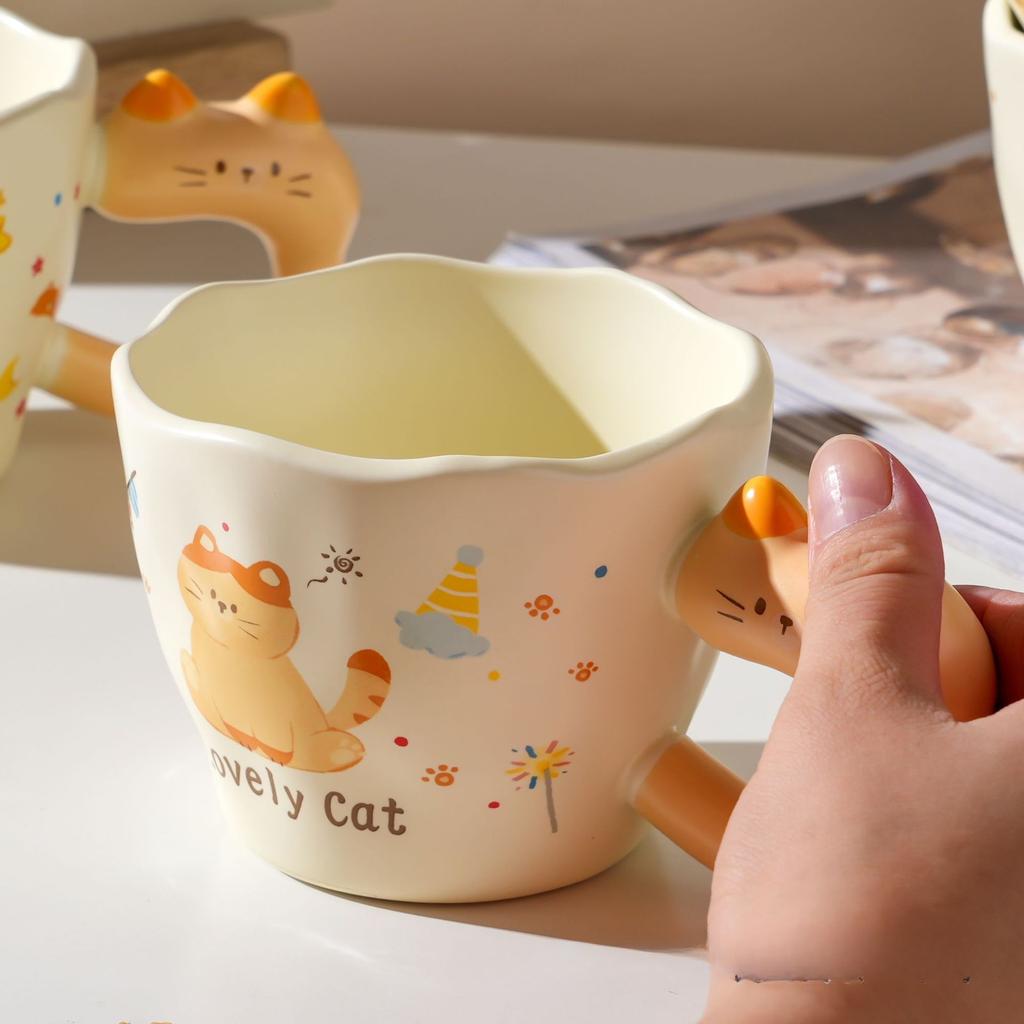 Cute Cat Ceramic Cup Cute Covered Mug Drinking Water Creative Home Coffee Cup Cat Ceramic Cup
