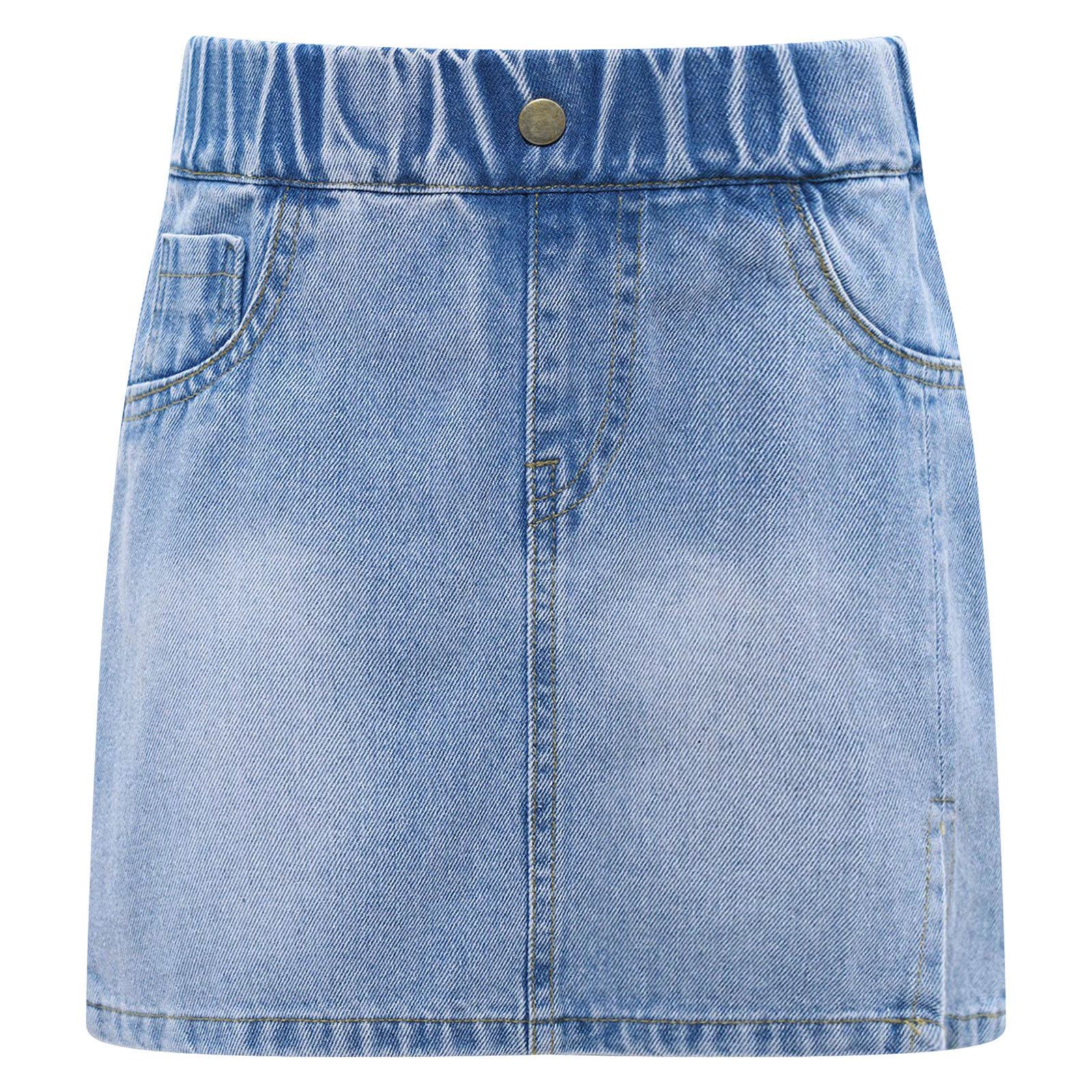 

Юбка из денима для девочек с боковыми разрезами и эластичной резинкой на талии, повседневная однотонная одежда с карманами для игр, повседневный наряд 15-16 Years синий